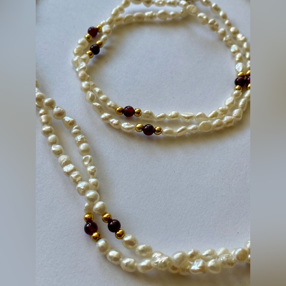 Vintage White Pearl & Amethyst Gemstone Double Strand Necklace and Bracelet Set - Picture 2 of 5